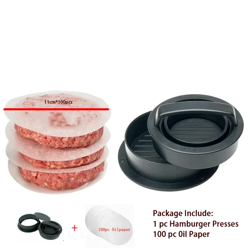 ABS Hamburger Press Meat Pie Press Stuffed Burger Mold Maker with Baking Paper Liners Patty Pastry Tools BBQ Kitchen Accessories