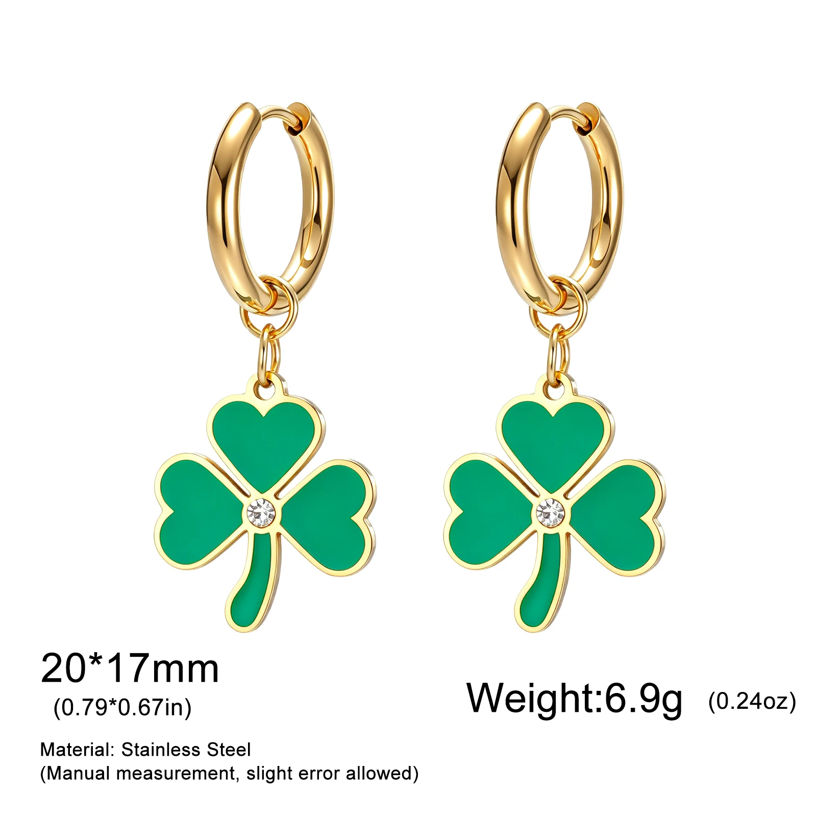 Eueavan Emaille Drei-Blatt-Kleeblatt Ohrringe Edelstahl Zirkon Mode Charm Creolen für Frauen Schmuck Geschenk Großhandel – Detail 8