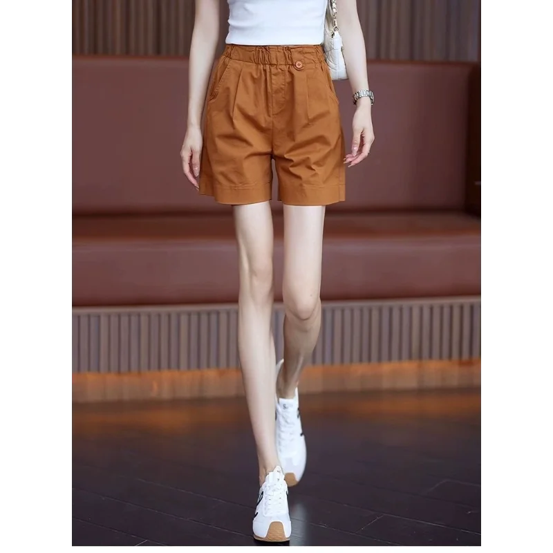 Pantalones cortos de pierna ancha para mujer, finos, elásticos, de cintura alta, informales, holgados, acampanados, novedad de 2025