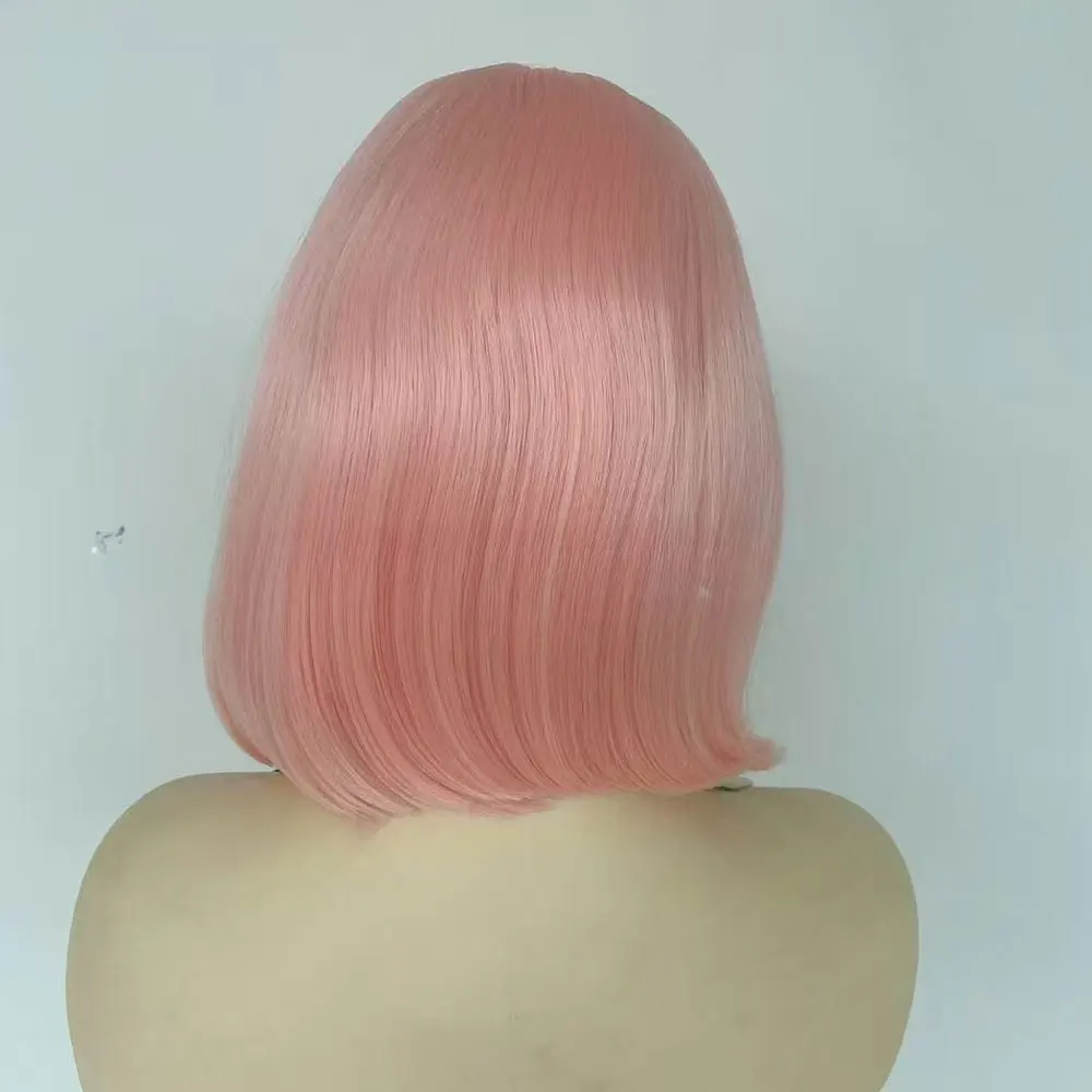JOVIA Lace Front Wig 8 Inch Pastel Pink Short Straigt Wigs Shoulder Length Glueless Fashion Wig for Women Daily Party Cosplay