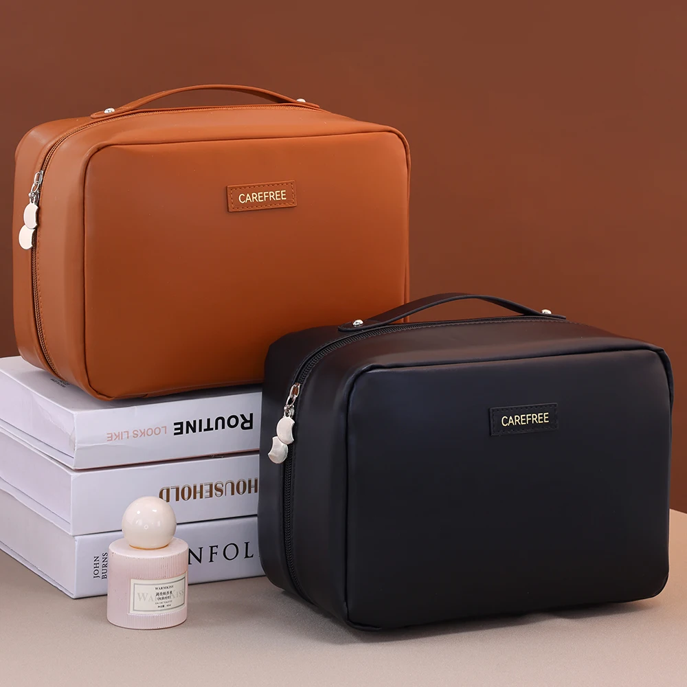 대용량 방수 PU 가죽 메이크업 가방 여성용 휴대용 여행 화장품 보관 가방 스킨 케어 워시 가방