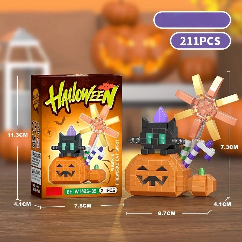 Halloween-pompoen mini-bouwstenen, montagespeelgoed voor kinderen, cadeau & bureaudecoratie