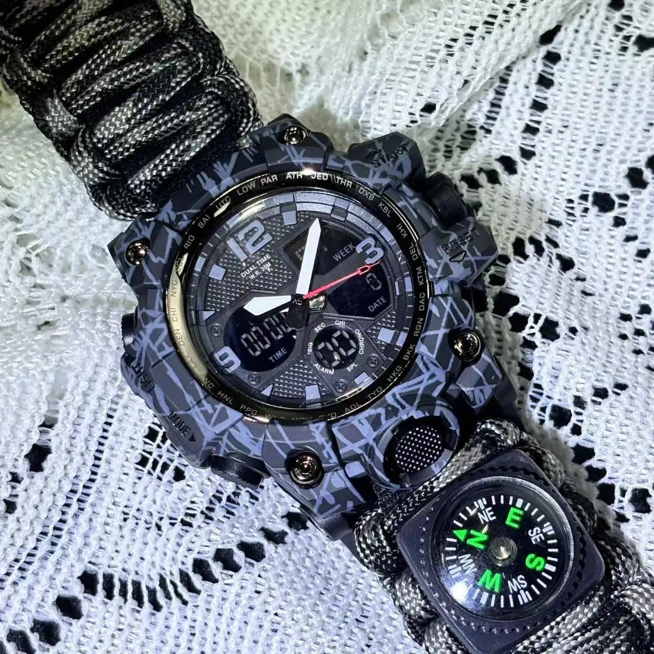 Men's Outdoor Sports Watch LED Multifunctional Digital Watch Dual Display Electronic Quartz Watch Waterproof Military