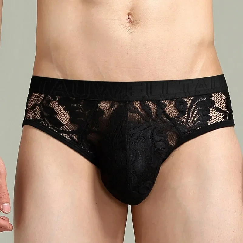 

2025 new men's underwear men's lace briefs black and white D23107