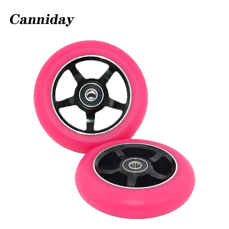 Aluminum Stunt Scooter Wheels, High Elastic PU, 100mm, ABEC-9 Bearings, High Quality, 2Pcs Set