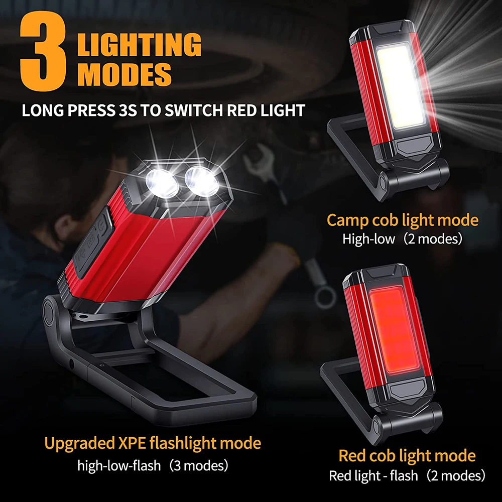 Rechargeable LED Work Light Flashlight COB Work Lights with Magnetic Base Super Bright Mechanic Light For Car Repair Camping