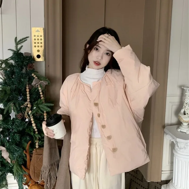 Women's Clothing Sweet Korean Short Cotton Jacket Outerwear Autumn Winter New Chic Design Loose Single-breasted Puff Jacket