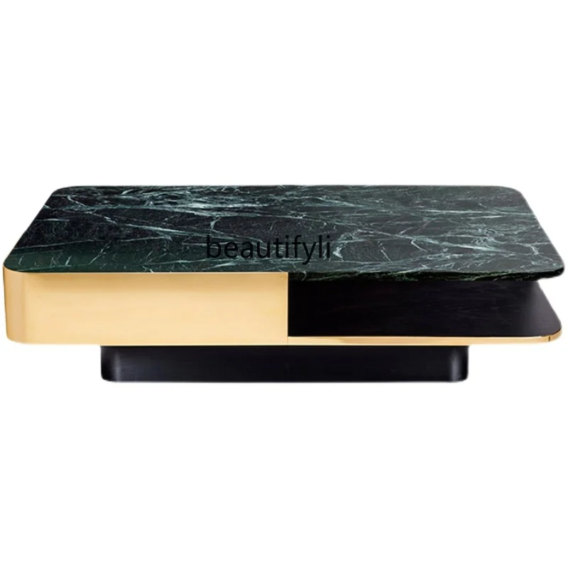 

Mild Luxury Marble Metal Tea Table Villa Living Room Creative Double Layer Rectangular Coffee Table