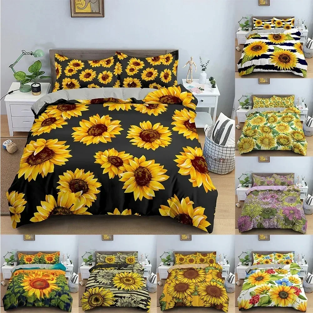 

Sun Flower Duvet Cover Floral Bedding Set 3D Printed Comforter Covers With Pillowcase Single Double Size Home Textile