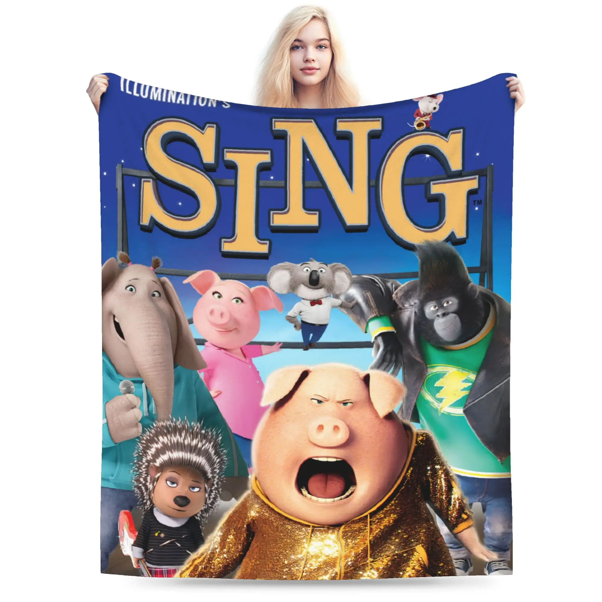 Sing 2 Movie Blanket Multi-size Soft Fuzzy Plush  Throw Blankets for Sofa Couch and Bed