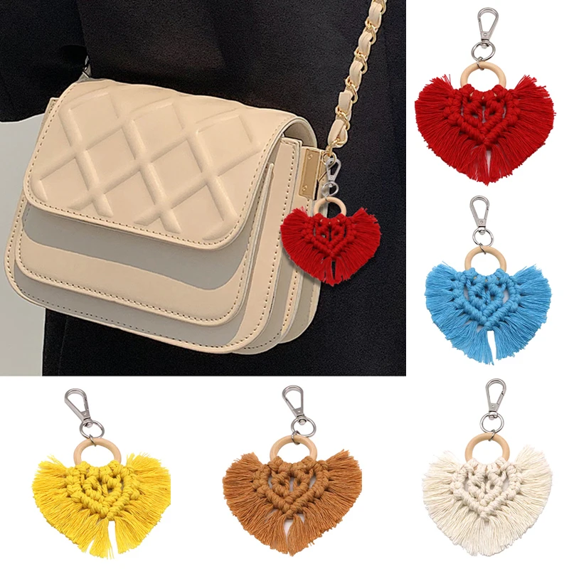 1PC Tassel Cotton Rope Key Chain Handmade Woven Heart Tassels Couple Key Ring Boho Bag Pendants Accessories Jewelry Gifts