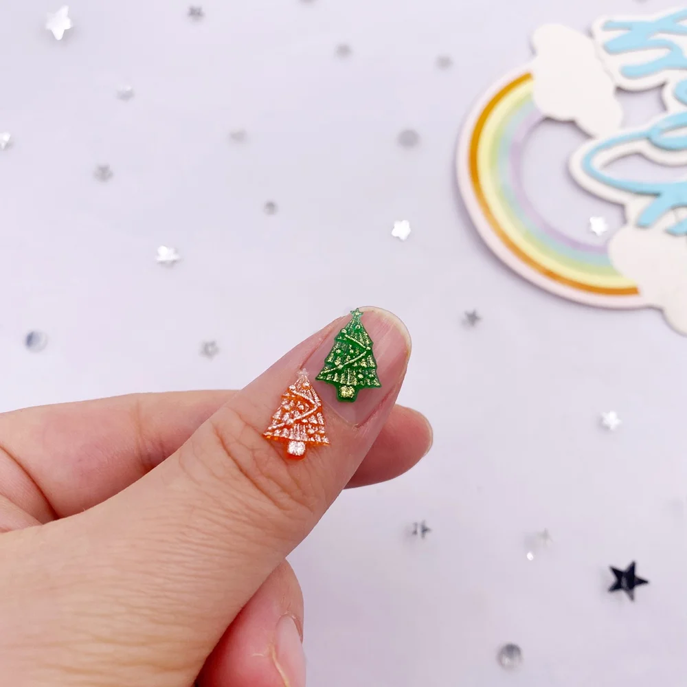 50pcs Resin Cute Colorful Glitter Mini Crystal Christmas Tree Gem Flatback Rhinestone Applique DIY Scrapbook Manicure Nail Craft