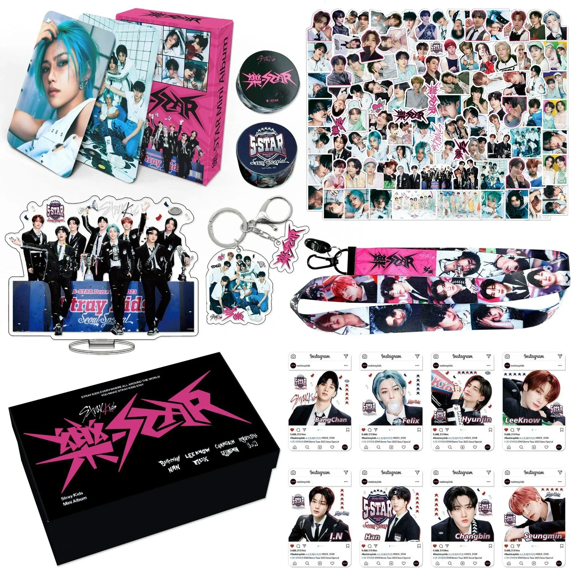 

Kpop Photocards Gift Box Set RockStar New Album Lomo Card Stickers Lanyard Keychains Fans Gifts