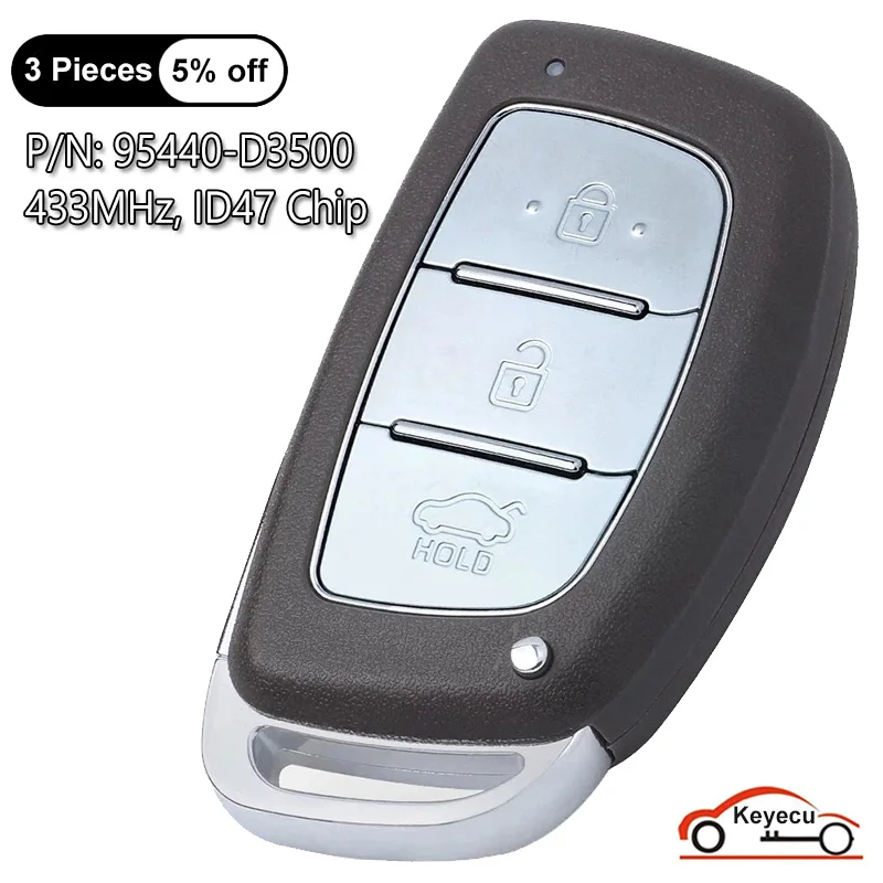 

KEYECU 3 Buttons 433MHz ID47 Chip for Hyundai Tucson 2019 2020 Auto Keyless Go Smart Remote Control Key Fob P/N: 95440-D3500