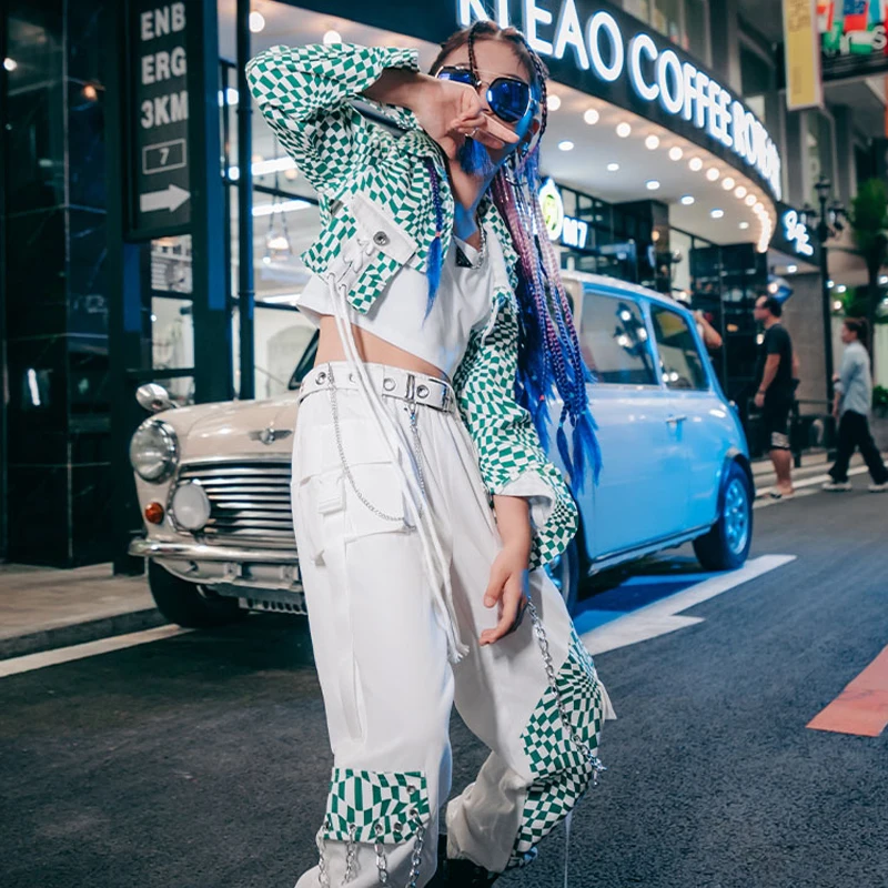

Hip Hop Street Clothes Green Dancer Outfit Teenage Girls Clothing Performance Costume Fashion Clothes Concert Outfits DL9034
