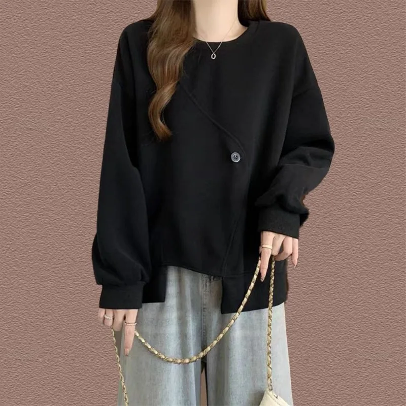 Felpa a maniche lunghe girocollo irregolare 2025 Primavera e autunno Nuovo top ampio