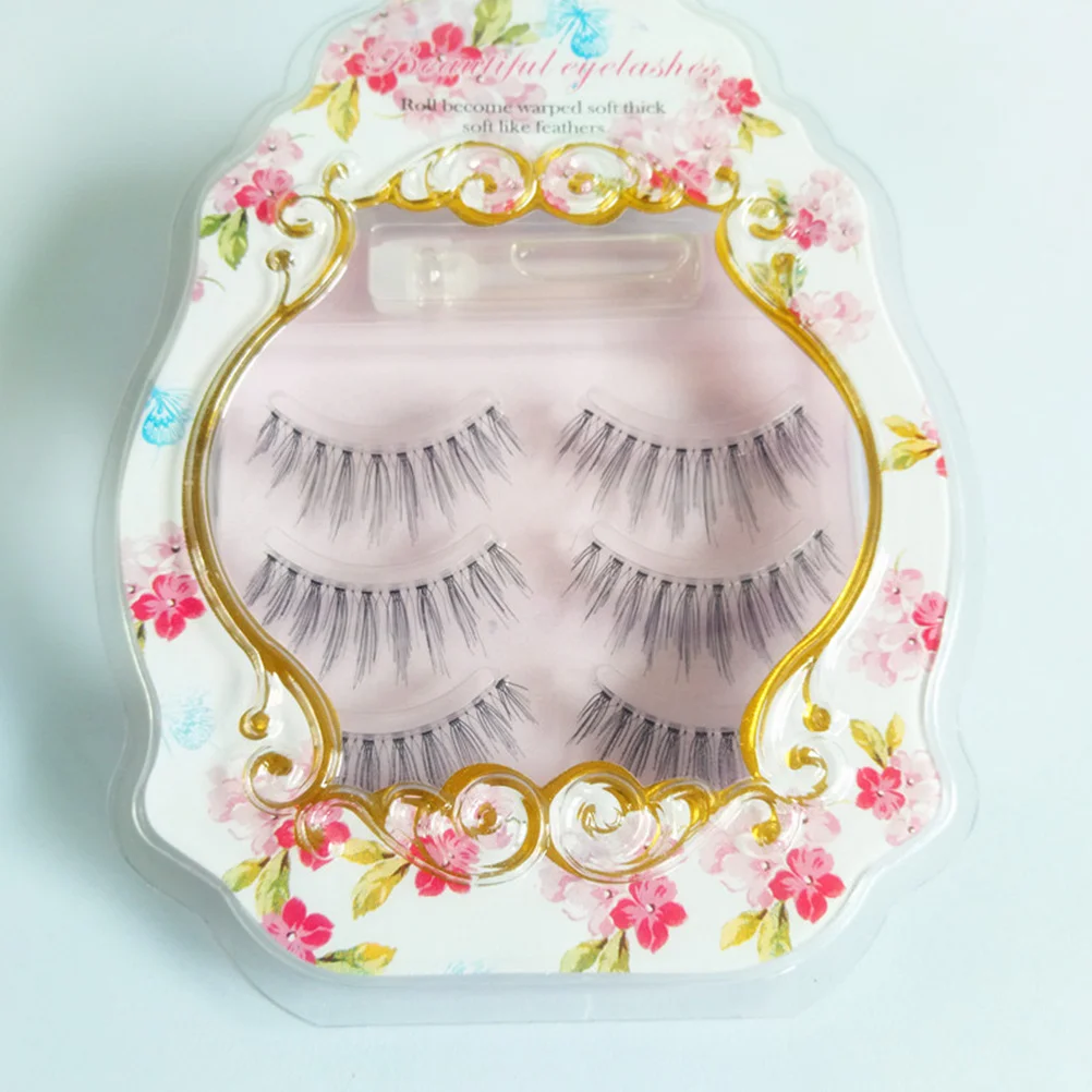 3Pair False Eyelash Set Natural Handmade Long Thick Fake Eyelashes Comfortable Easy Remove Makeup Eyelashes for Party Daily Wear