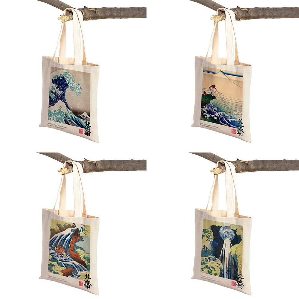 Hokusai Ohara Koson Japan Women Shopping Bag Double Print Casual Shopper Bags Lady Linen Tote Flower Children Travel Handbag