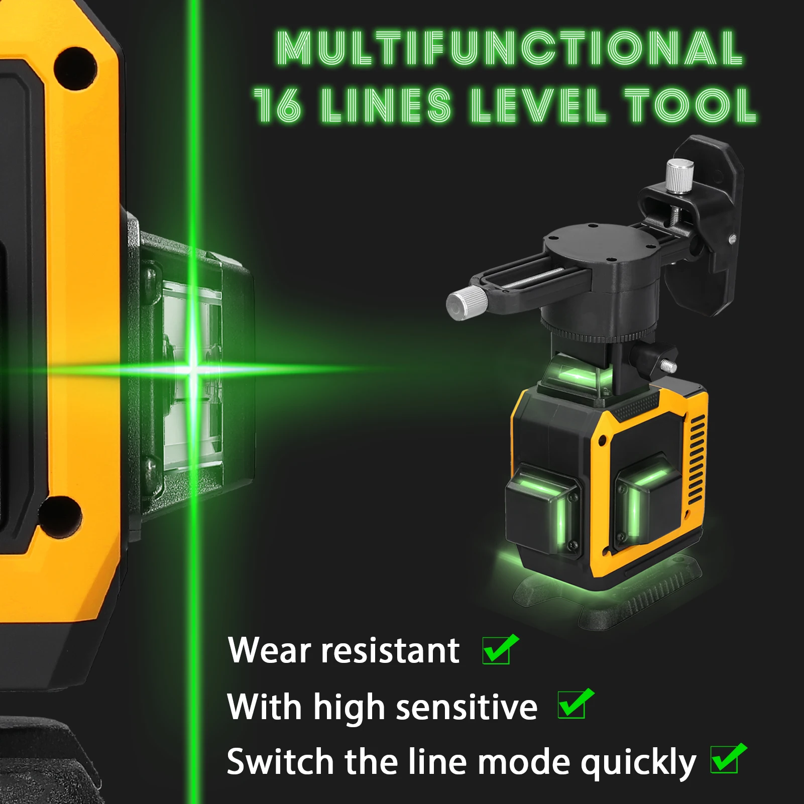 4D 16 Lines Laser Level 3° Self-leveling Machine Rechargeable Lithium Battery Leveling Tool Omnidirectional Ground Wall Sticker