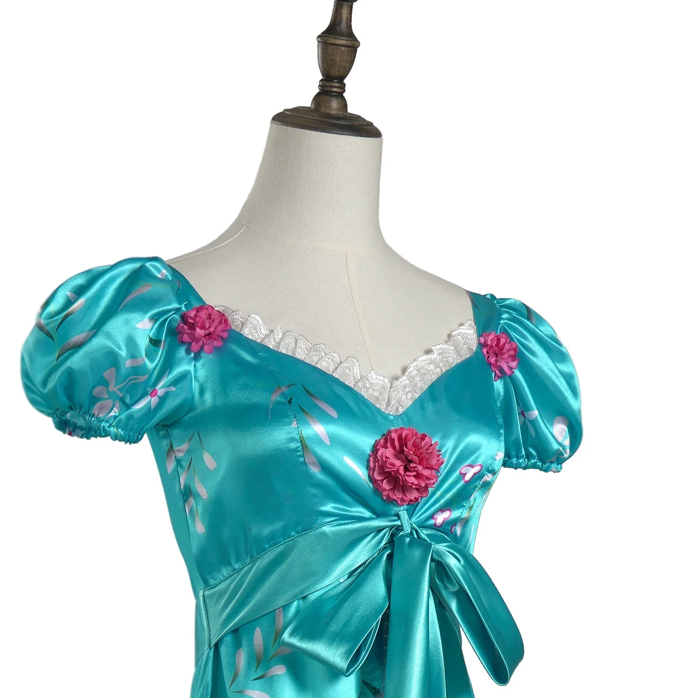 블루 새틴 공주 롱 스커트 할로윈 코스프레 마법의 요정 지젤 팬픽션 레드 플라워 의상 중국 전통 여성복