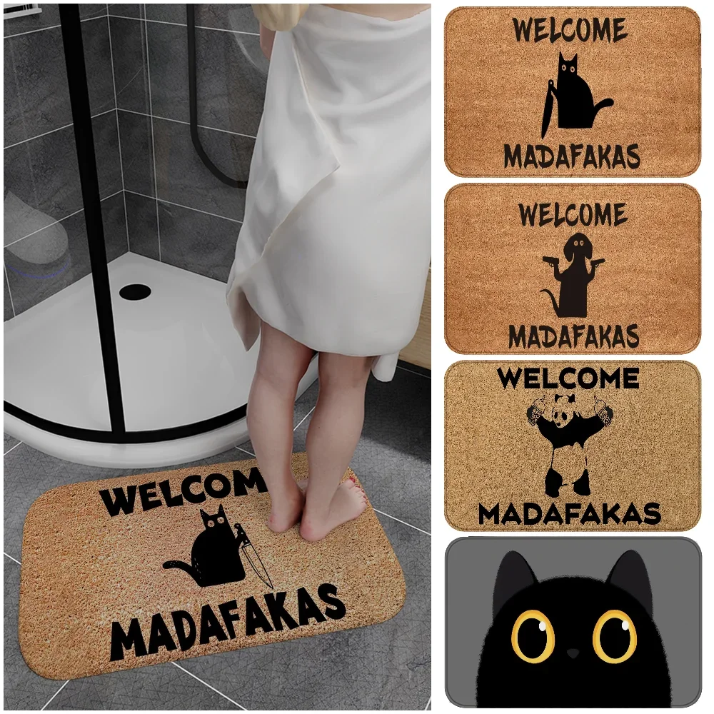 1PC Dark Cat Welcome Madafakas Floor Mat Entrance Door Mat Rectangle Anti-slip Home Soft Badmat Front Door Indoor Outdoor Mat