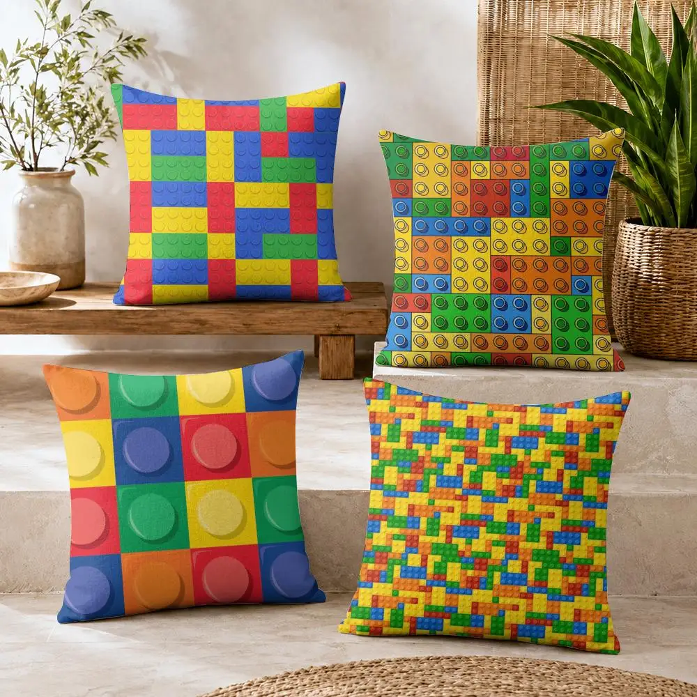 Building Blocks Deco Cushion Cover Summer Coolness Linen Organic Fabric Sofa Pillow Case Double-Sided Printing Home Decor