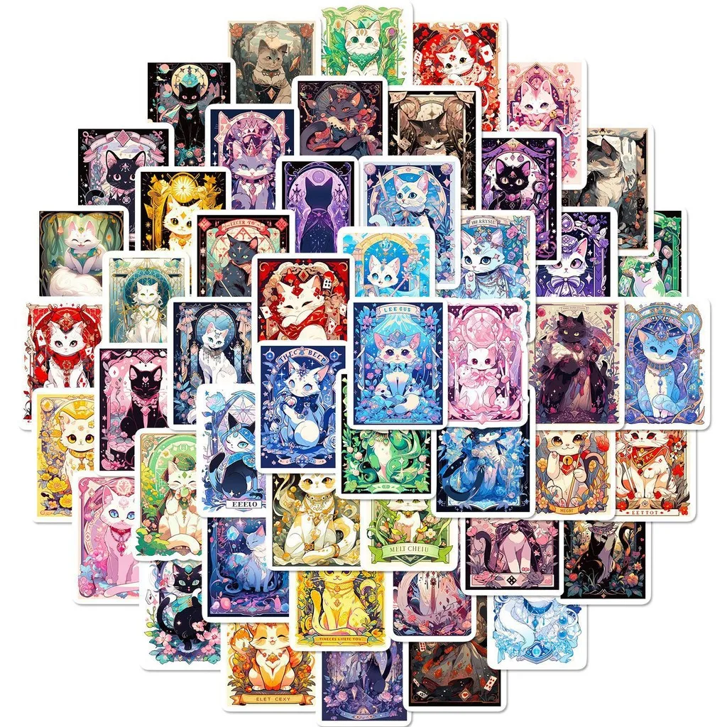 

50-Pack Cat Tarot Stickers | Trendy Cross-Border DIY Decals for Mobile Phones, Skateboards & Creative Graffiti Projects