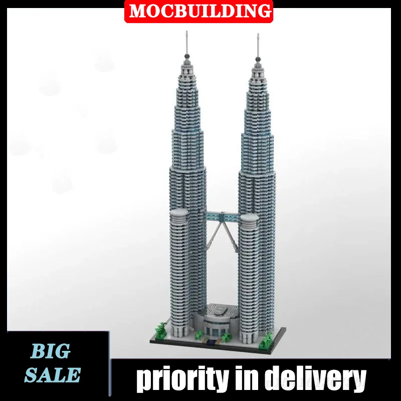 

MOC Urban Architecture Petronas Tower, масштаб 1:800, модель, набор строительных блоков, современная коллекция небоскрепов, серия игрушек, подарки