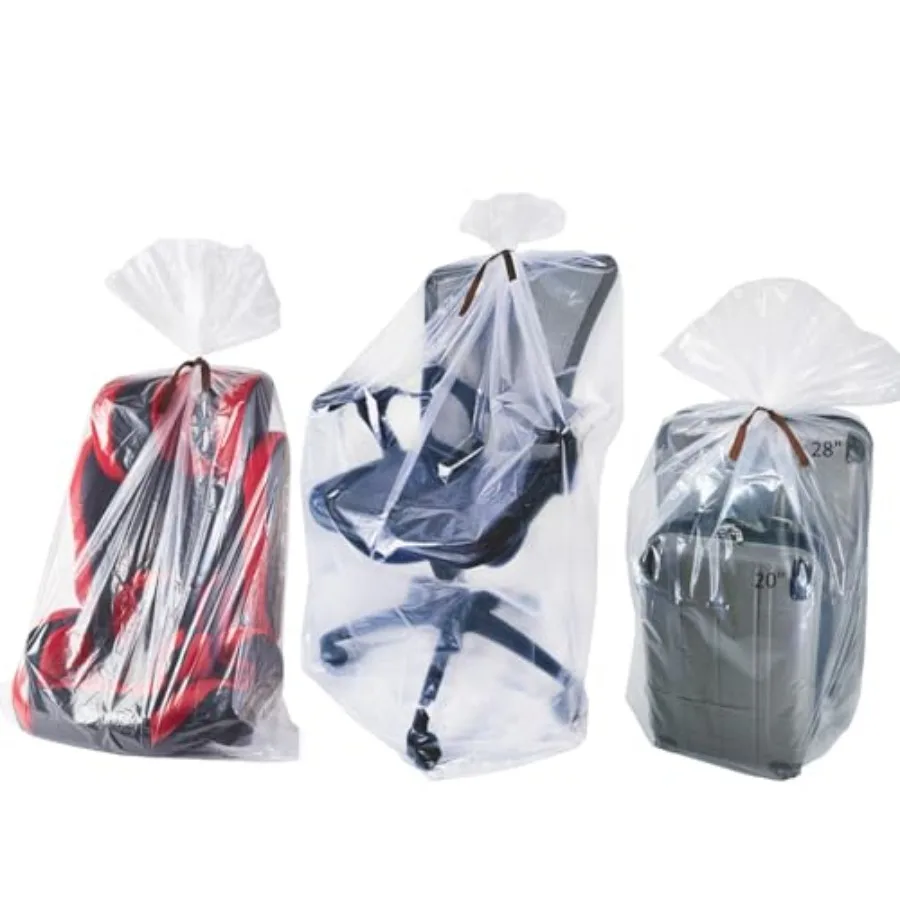Lot de 3 sacs de rangement extra larges en plastique transparent de 110 x 150 cm, avec 3 attaches, poches plates épaisses et robustes
