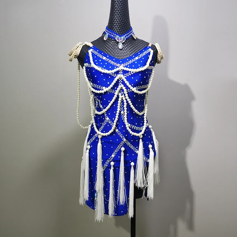 ชุดเต้นรําละตินผู้หญิงประดับด้วยลูกปัดพู่เด็กผู้หญิงคลับการฝึกอบรมการแข่งขันมืออาชีพ Rumba Cha Cha Dancewear ชุดเต้นรํา