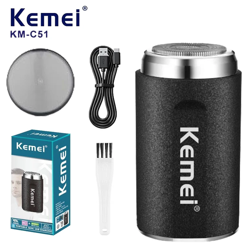 

Электрический триммер для бороды Kemei KM-C51, портативная машинка для стрижки бороды, мини-триммер для бороды с функцией зарядки, компактная и мощная.