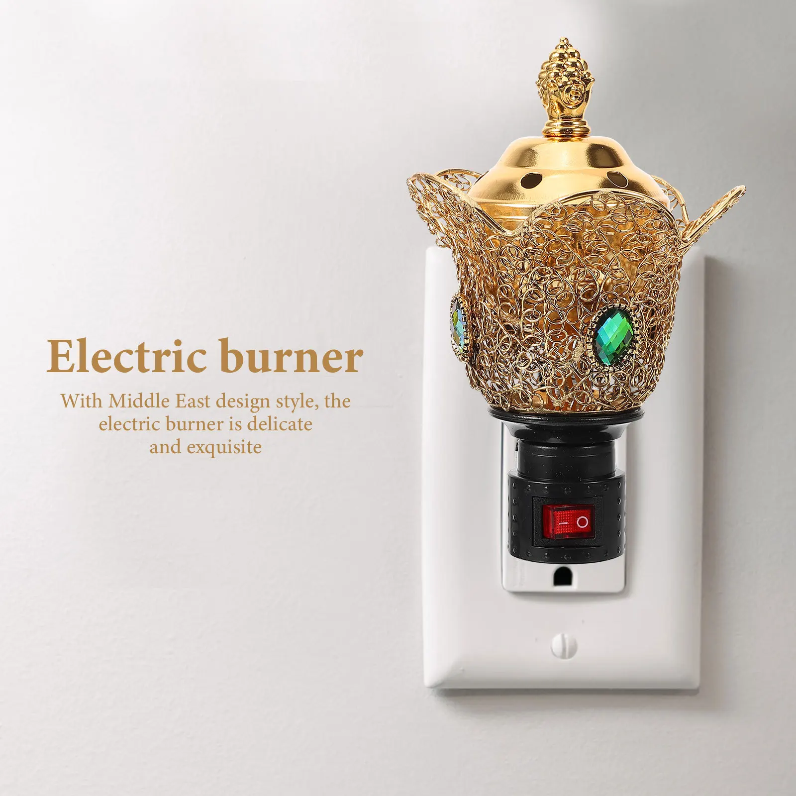 

Small Arabian Electric Incense Burner Lidded Plug-in Censer Ornament Uk Plug Metal Incense Burner Home Decor Ornament
