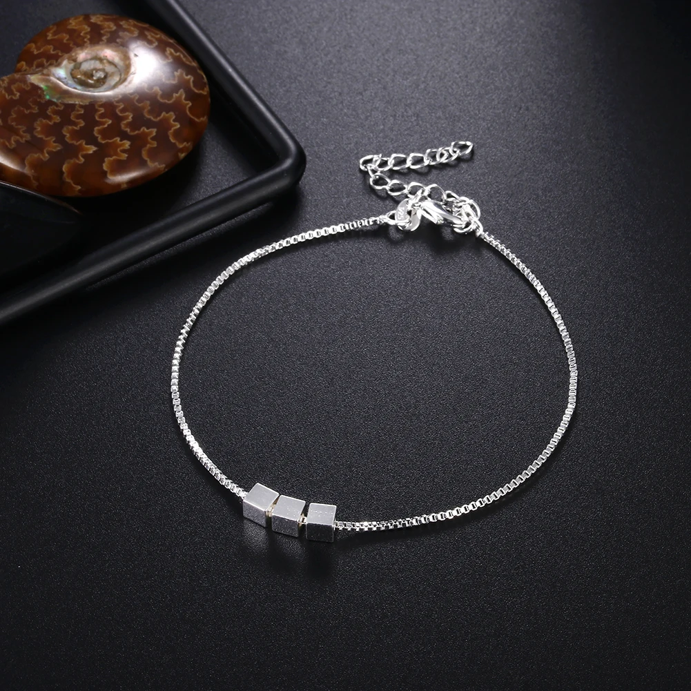 

New 925 Sterling Silver Bracelets For Women Simple 3 Squares Box Chain Fashion Classic Wedding Party Christmas Gift Fine Jewelry