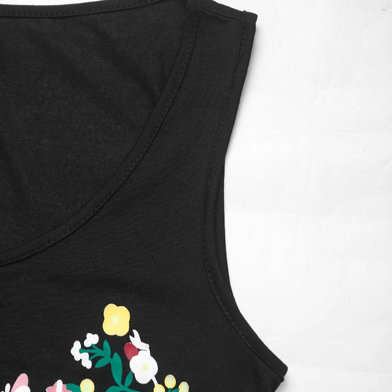 女性用 ブラック ノースリーブ クルーネック 花柄 刺繍 ミディドレス 夏 ボヘミアン カジュアル パーティー ファッション ルーズフィット