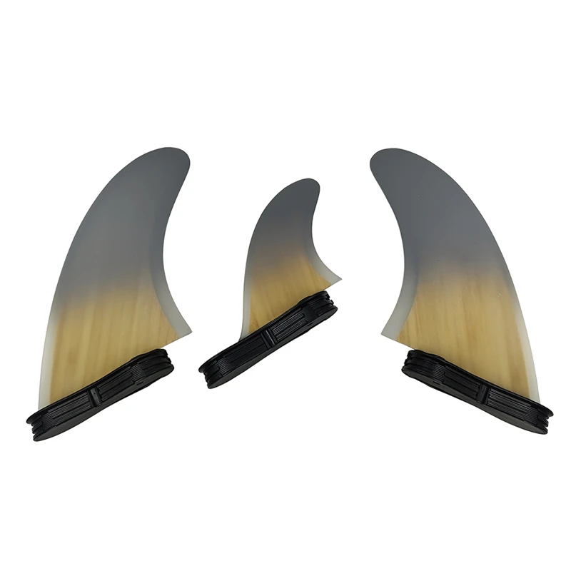 Bamboo Fiberglass UPSURF FCS 2 MR Surfboard Fins Tri Fins Grey Gradient Surfing Thruster Set Double Tabs 2 Base Surf Fins MR