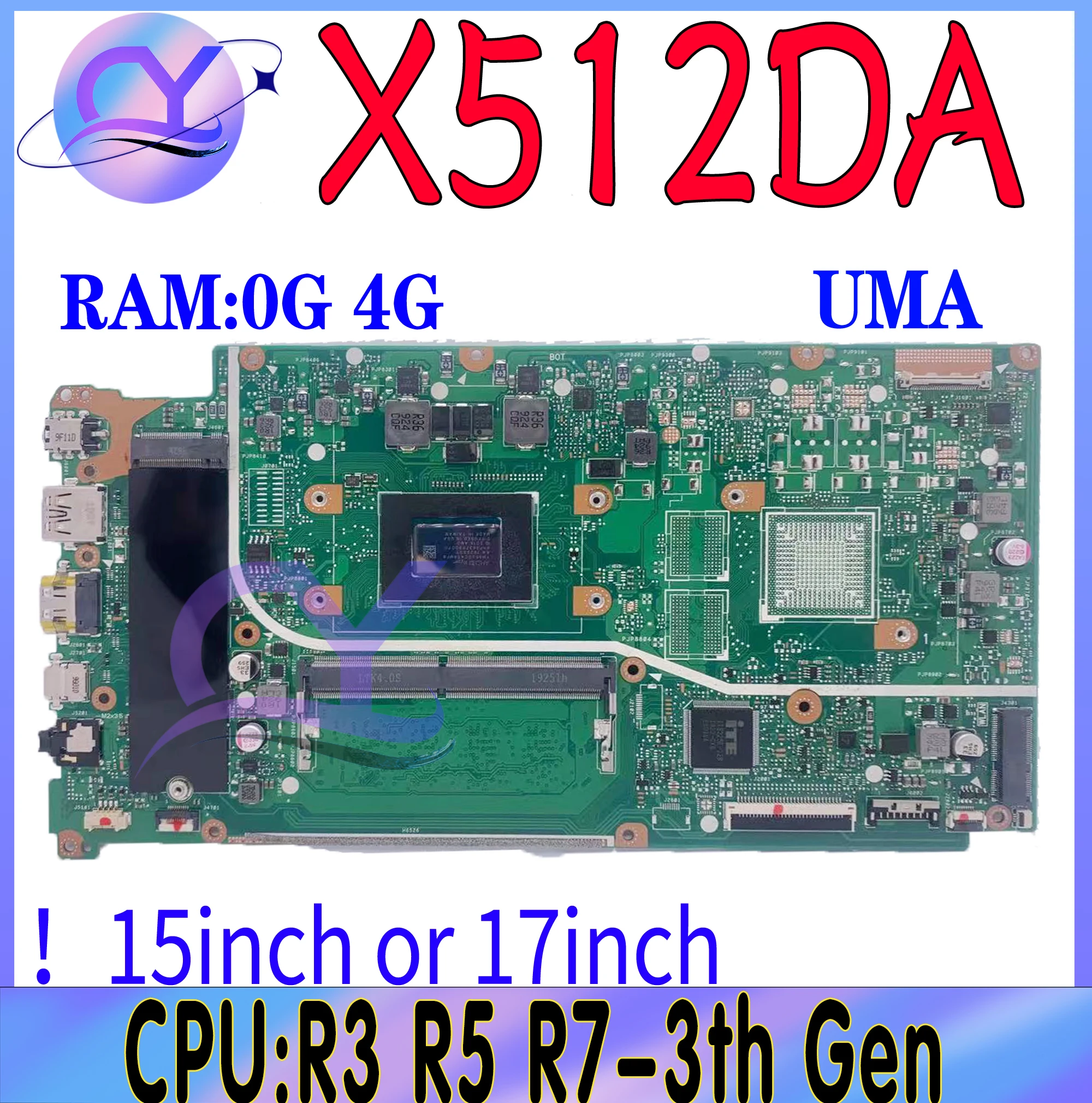 Imagem -02 - Placa-mãe Portátil para Asus Mainboard para Asus X712da X512dk X512d X712dk F512d F512d F512da r3 r5 R73th 4g-ram Teste de 100