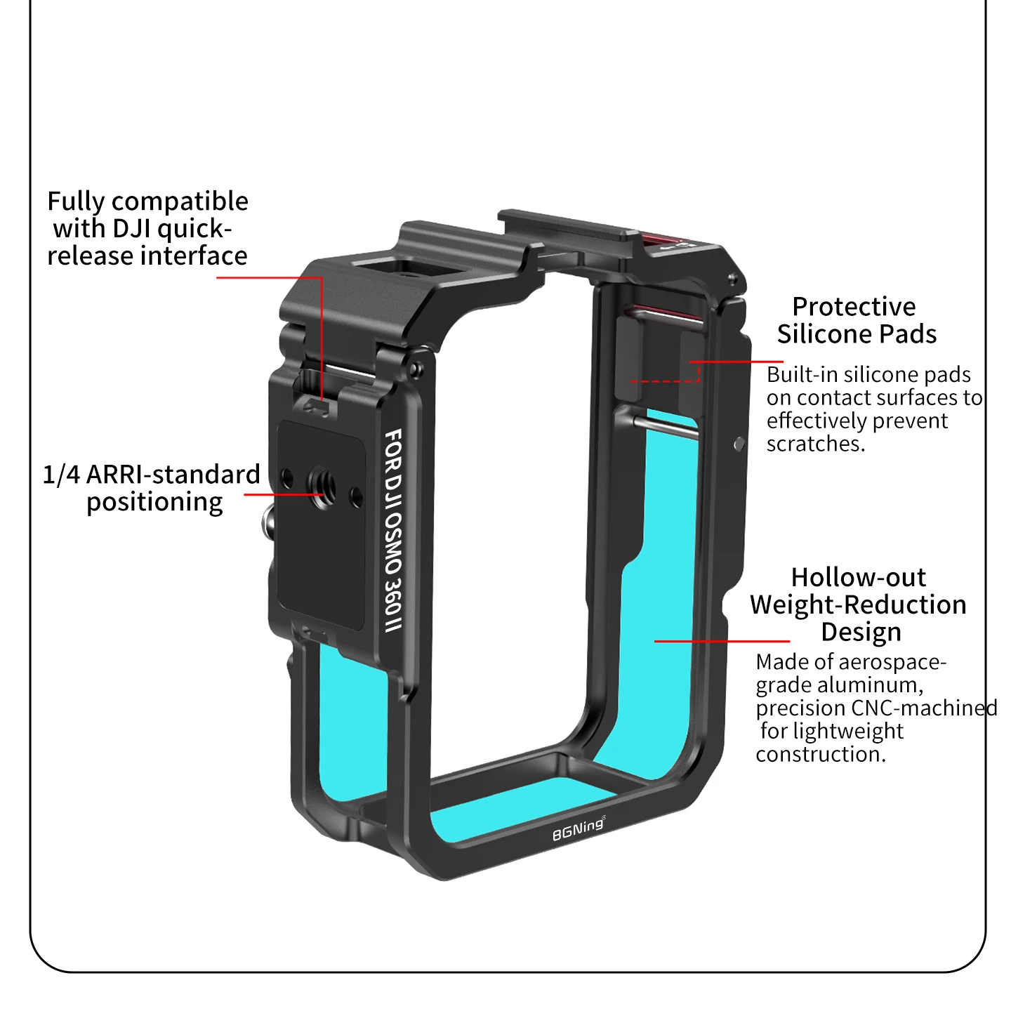Fahrrad-Fotografie Metall-Kamerakäfig Schutzrahmen für DJI Osmo 360 II Magnetischer Schnellverschluss Klappverschluss Cold Shoe Erweiterung – Detail 11