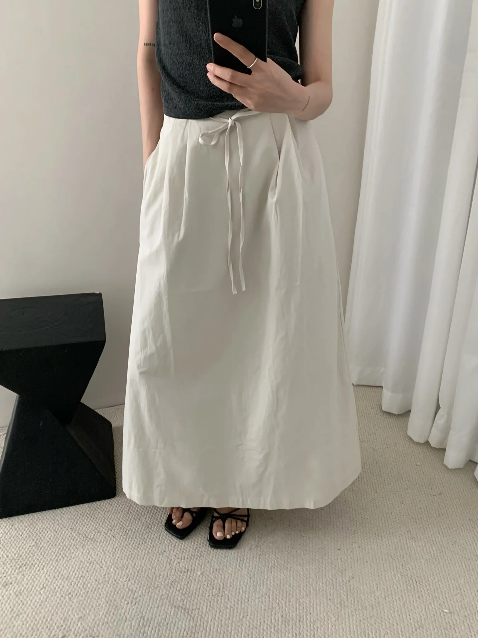 

Chic High Waist Pleated Design Cotton Linen Half Skirt Women Summer Long Skirt A-Line Straight Cut Spring Summer Collection