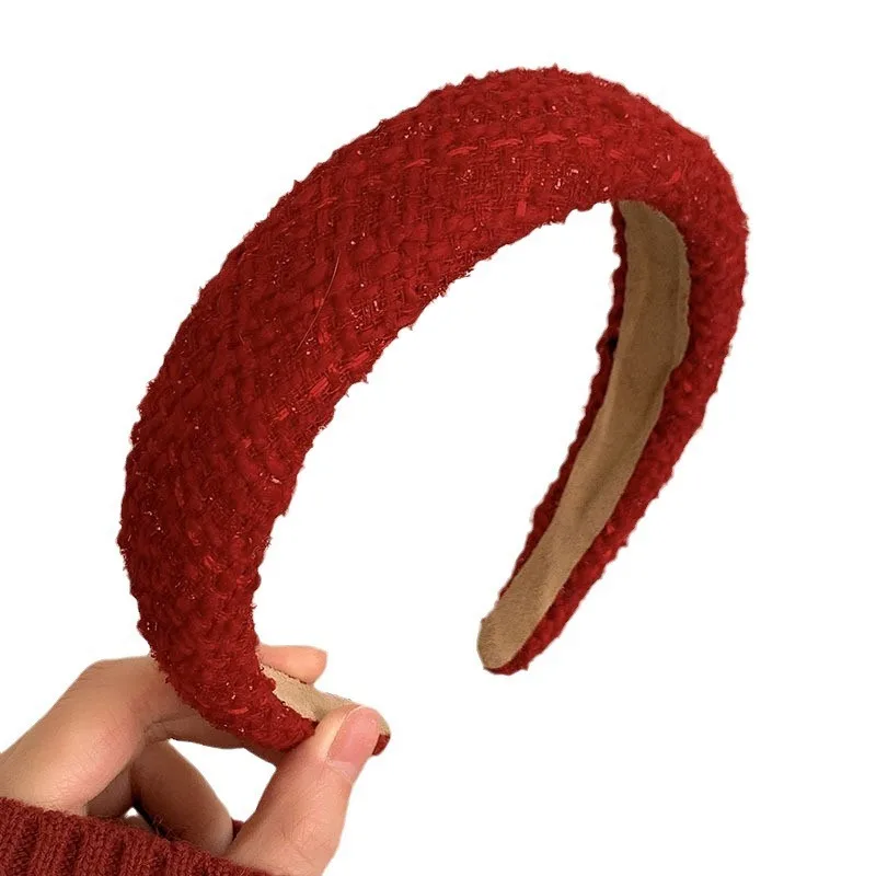 Fashion Red Cloth Headband Christmas Party Hair Card Autumn Winter Vintage Wool Hair Band New Year Women\'s Hair Accessories