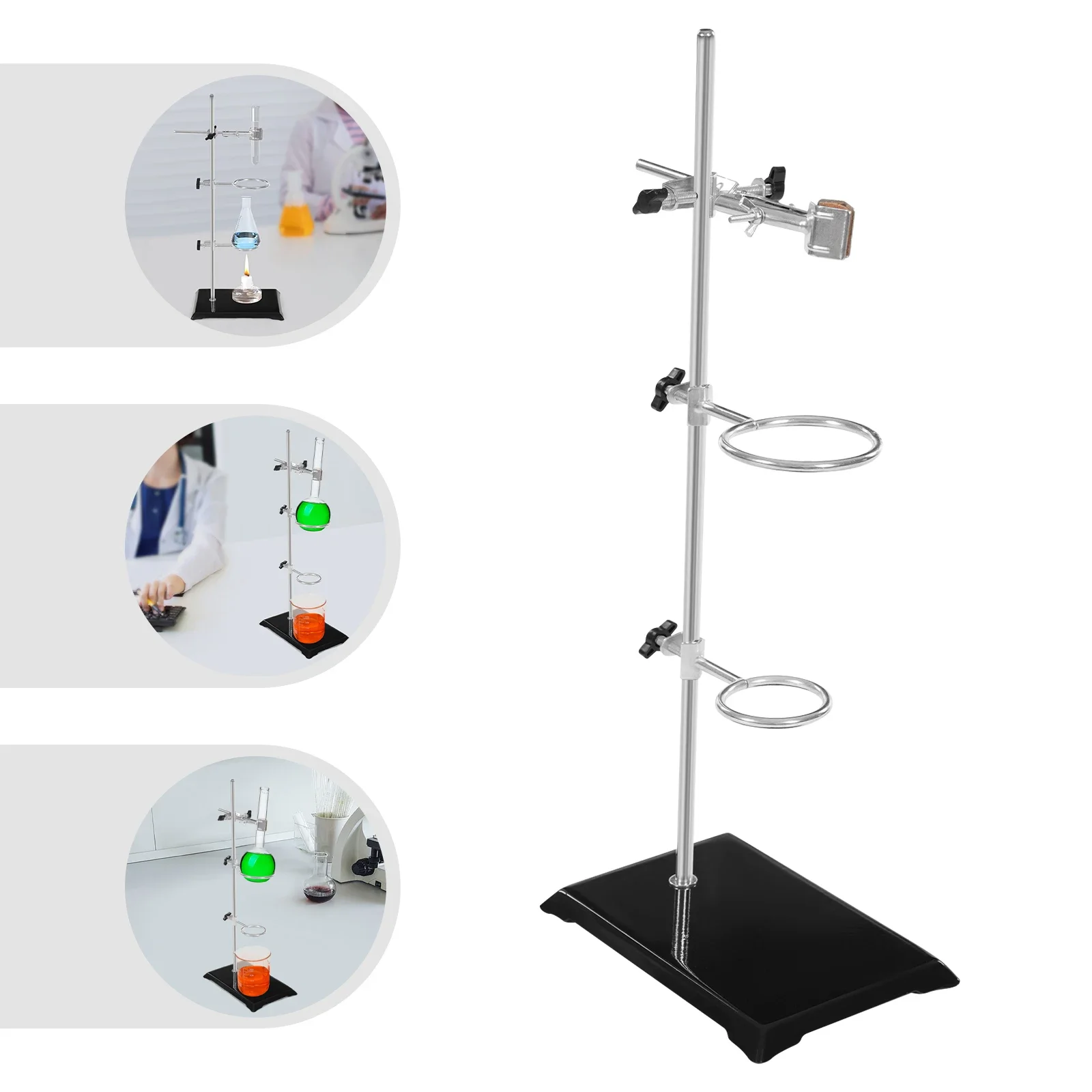 

Heavy-Duty Laboratory Iron Clamp Stand Lab Ring Stand Set 50cm Iron Support with 7cm & 5cm Rings Galvanized Base 21×13cm