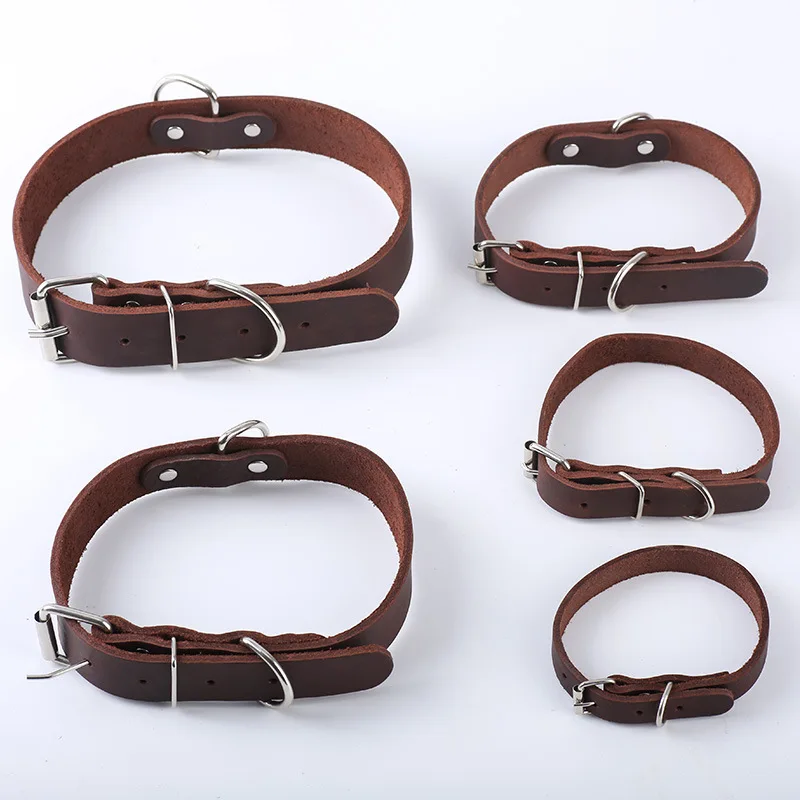 Top Grain Leather Dog Collar - Genuine Cowhide Adjustable Necklace for German Shepherd, Malinois, Medium & Small Dogs