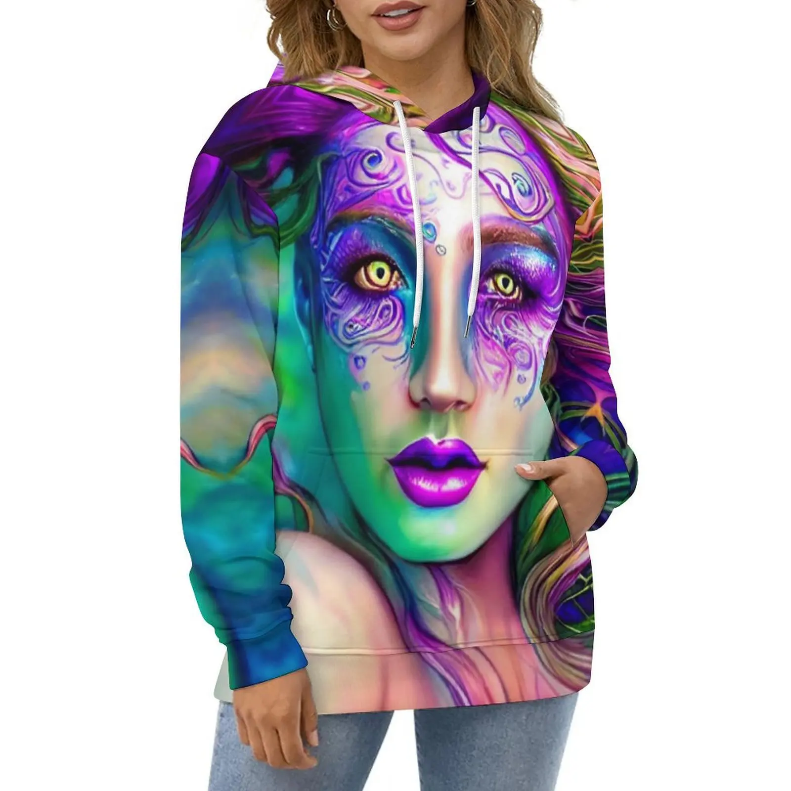 

Tribal Lady Face Casual Hoodies Anime Girl Paint Modern Graphic Loose Hoodie Autumn Long Sleeve Street Style Hooded Sweatshirts