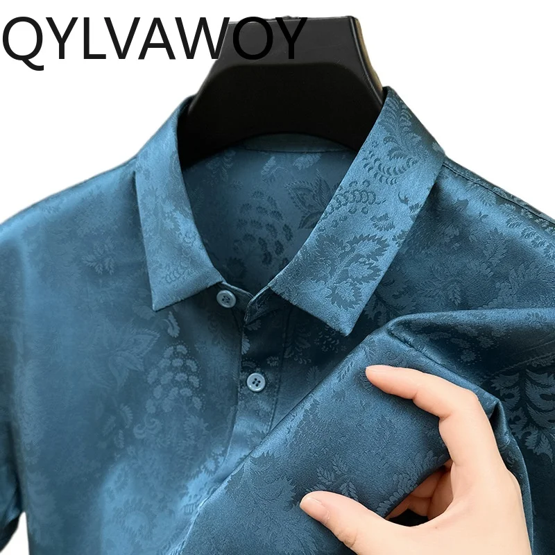 QYLVAWOY Мужские рубашки из 92,4% натурального шелка тутового шелкопряда, с принтом, повседневные, с коротким рукавом, новинка 2025 года, летняя деловая рубашка