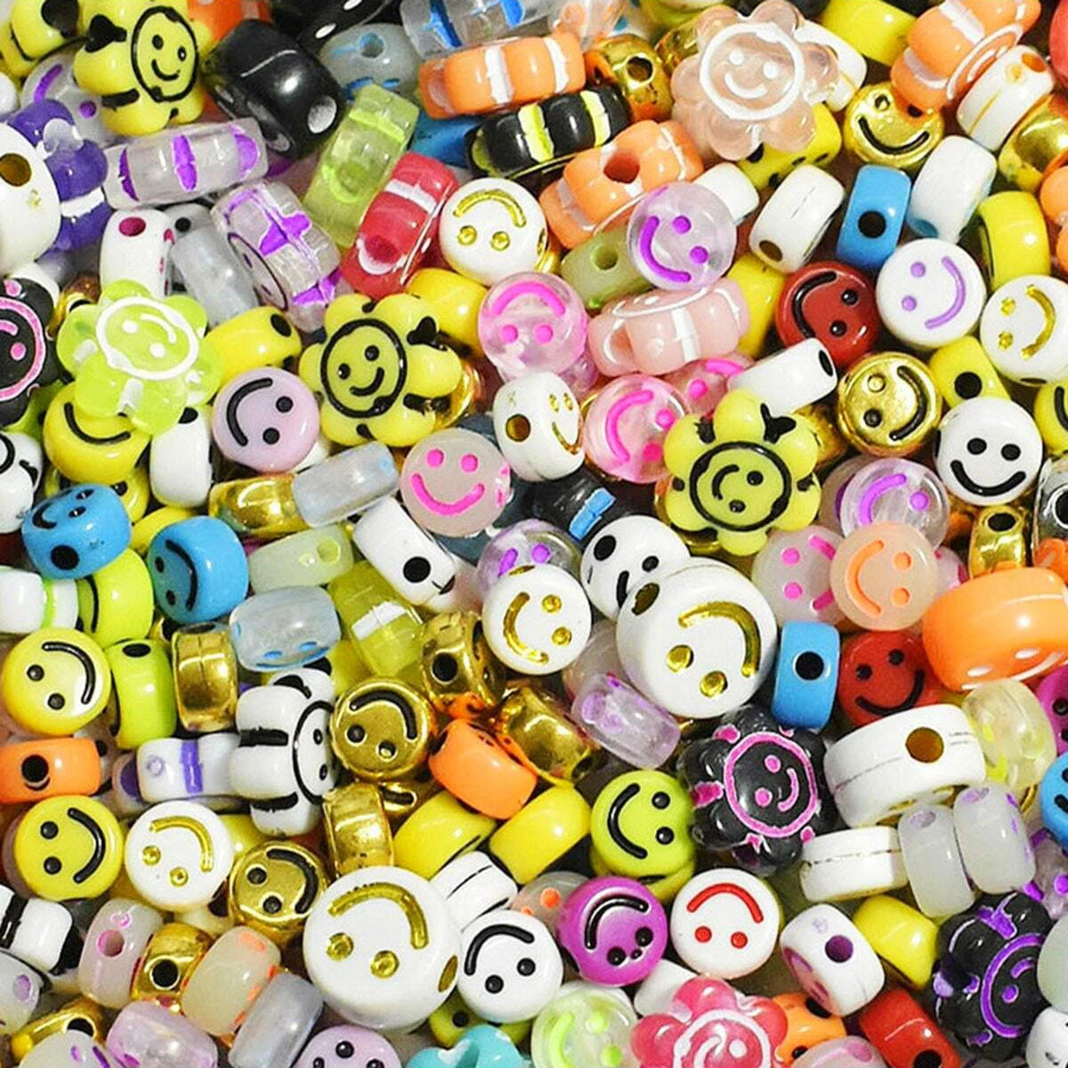 20g/100 Stück DIY Smiley-Gesichtsperlen, Lose Acrylperlen, Zufälliger Stil, Zufällige Farben, Zubehör für die Herstellung von Armbändern, Halsketten – Detail 7