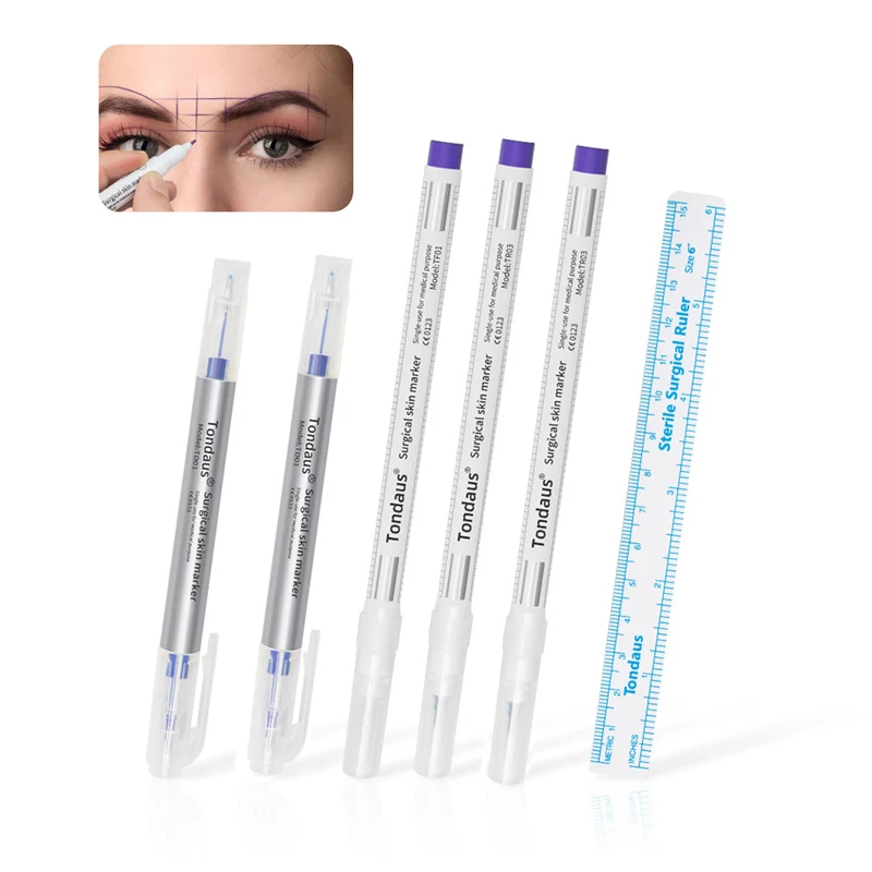 10Pcs  Disposable Sterilized Package With Ruler Medical Surgery Permanent Makeup Body Tattoo Piercing Scribe Skin Marker Pen