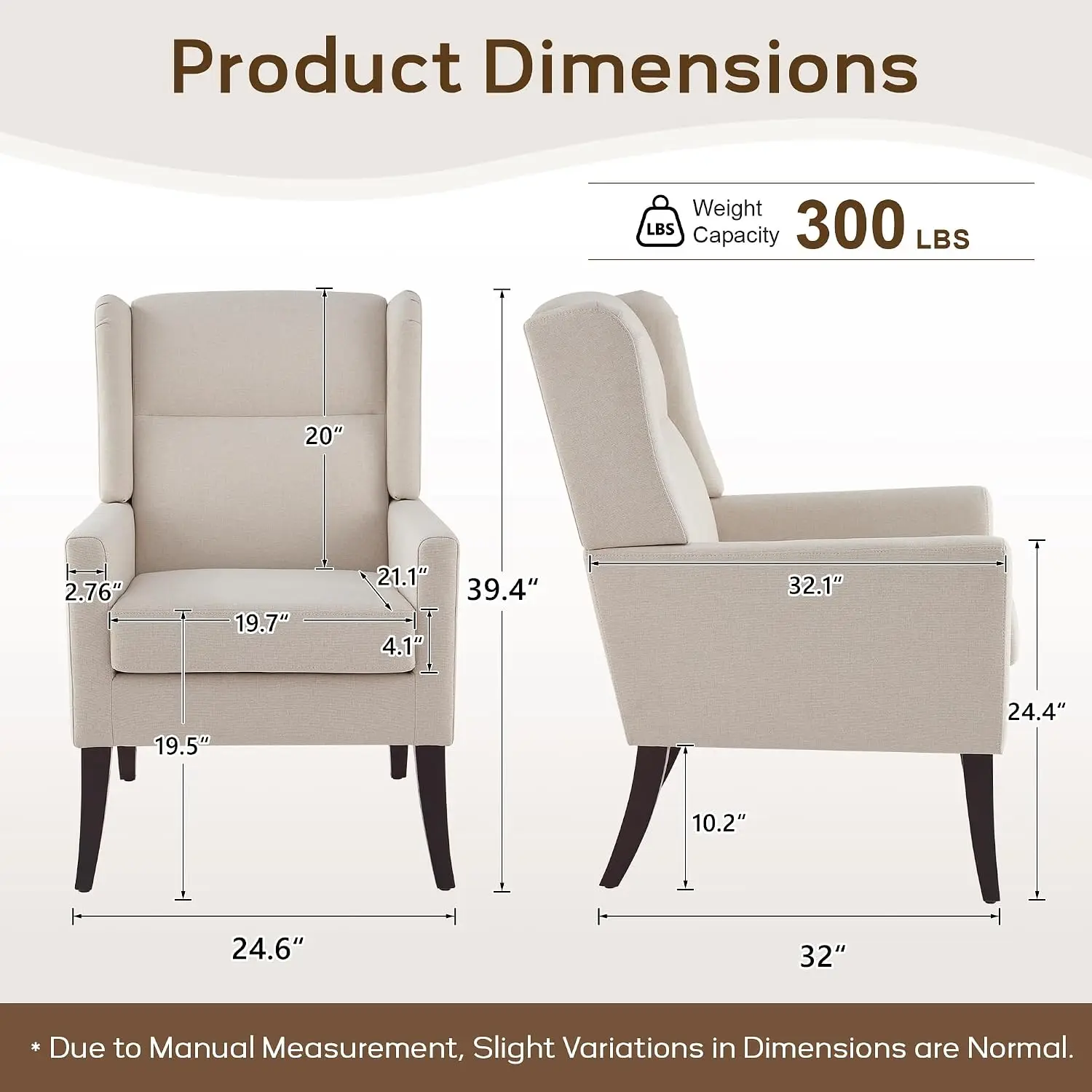 High Back Accent Chair Fabric Upholstered Comfy Armchair with Wooden Legs for Living Room & Bedroom, Customized