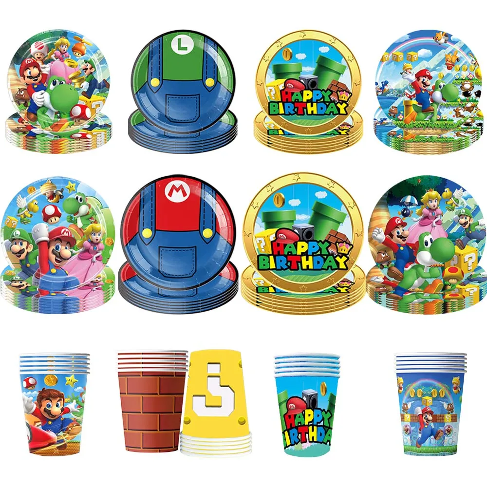 Décoration d'anniversaire pour enfants, vaisselle jetable, gobelets, assiettes, ballons Super Mario, cadeaux de fête d'anniversaire, jouets