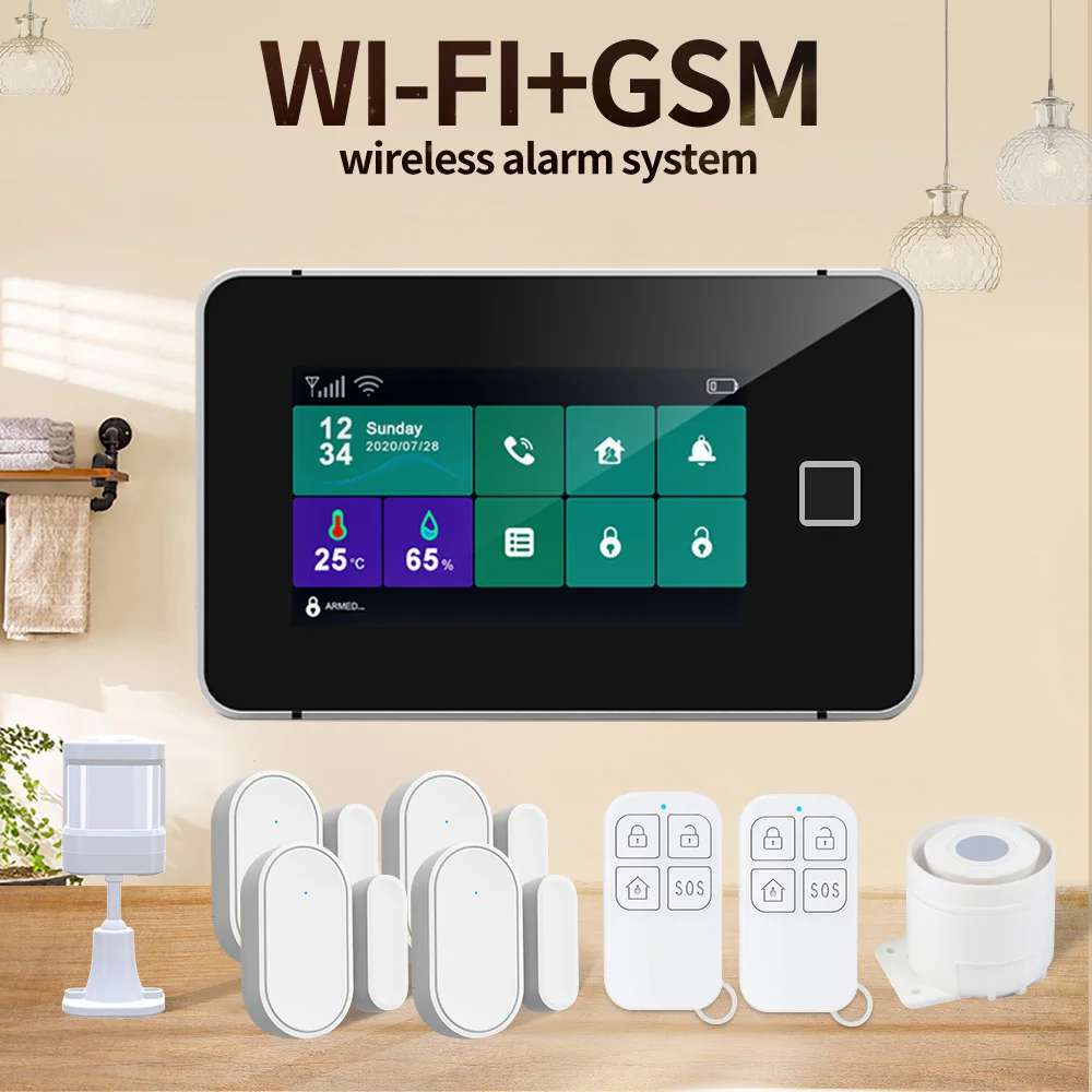 2G/WiFi GSM Tuya Wireless Home Alarm System 4.3-inch Full Touch Screen Alarm Panel SOS Anti-theft Alarm Temperature Humidity