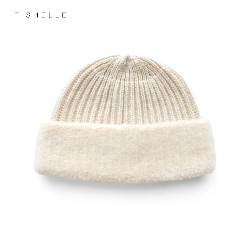 2022 New Warm Lamb Wool Cap with Wool Edge Women\'s Winter Knitted cap Pullover Hat for girl boy