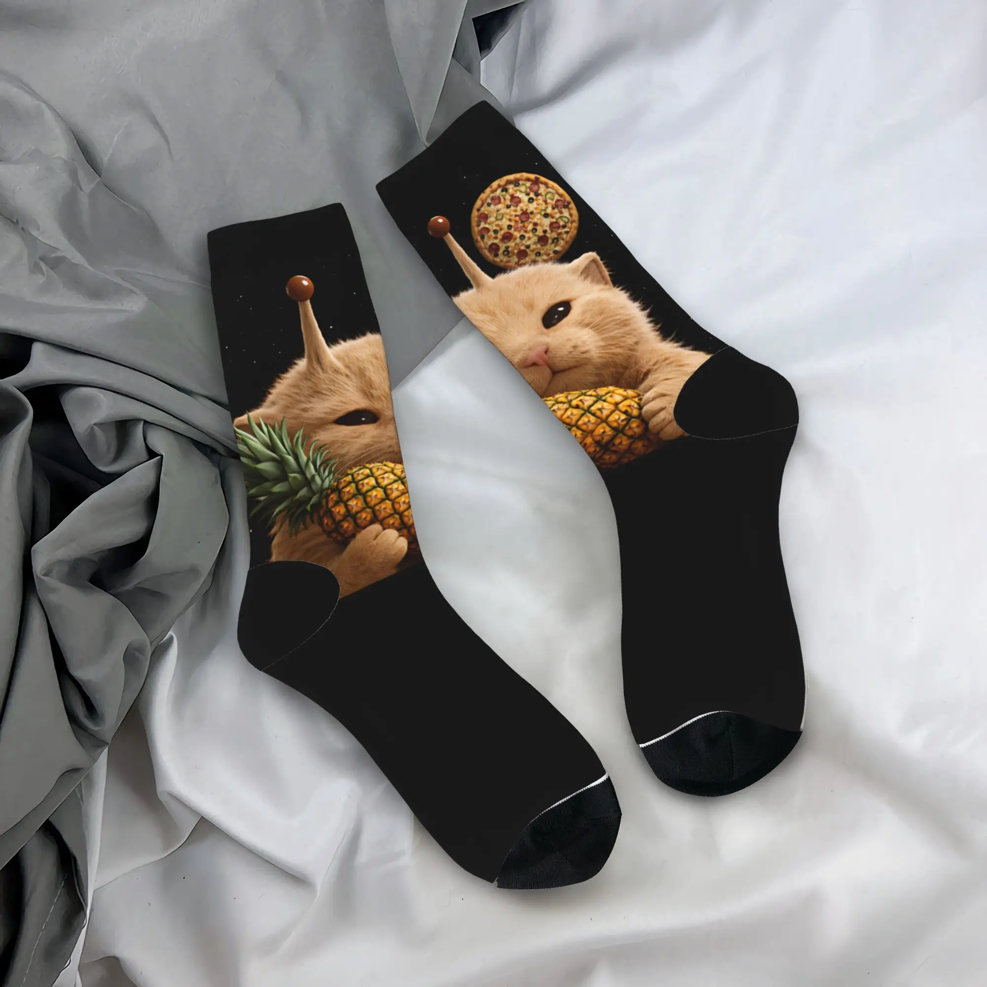 Pineapple Pizza Aliens Cat Socks Winter  Stockings Elegant Men Medium Soft Socks Design Running Anti Sweat Socks